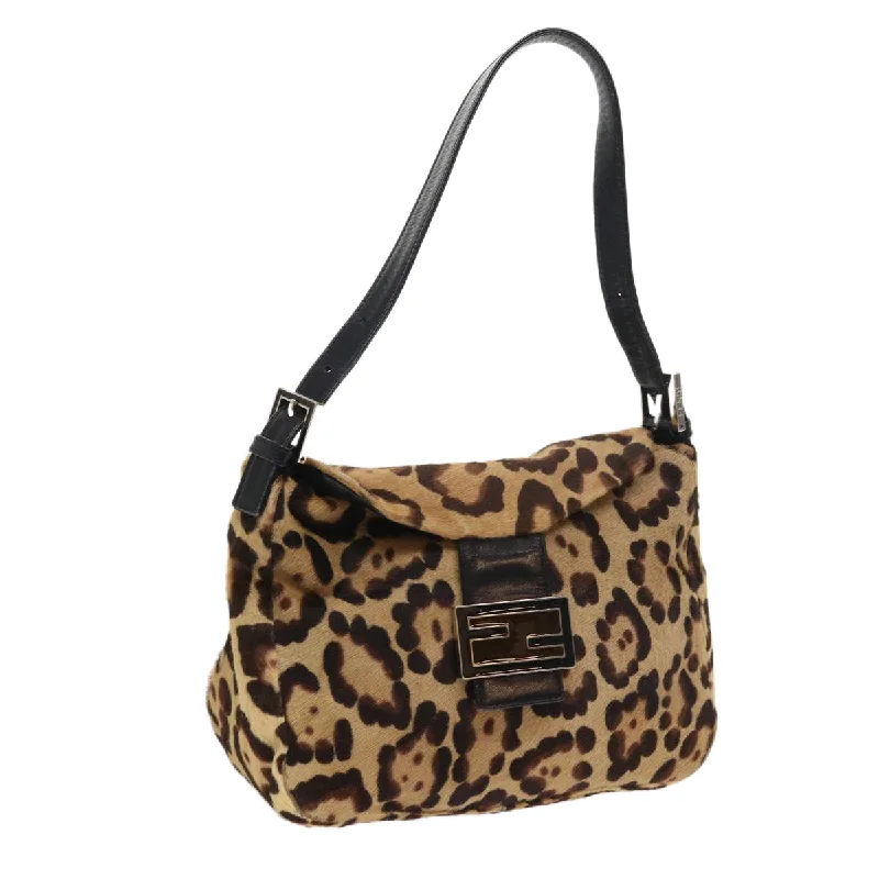 Ladies Fendi shoulder bags with a detachable scarf strap for a stylish and versatile optionFENDI Leopard Mamma Baguette Shoulder Bag Harako leather Brown  yk8707