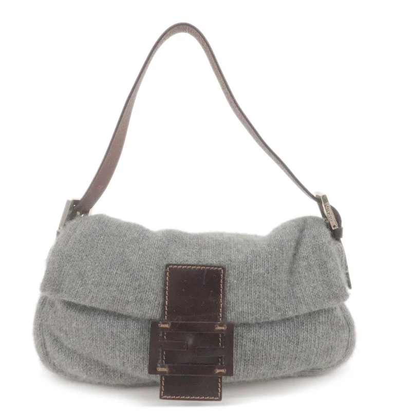 Ladies Fendi Peekaboo bags with a front - pocket organizer for quick access to essentialsFENDI Mamma Baguette Knit Leather Shoulder Bag Gray 26424