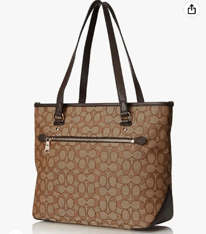 COACH Signature Zip Top Shoulder Bag in Khaki C Jacquard