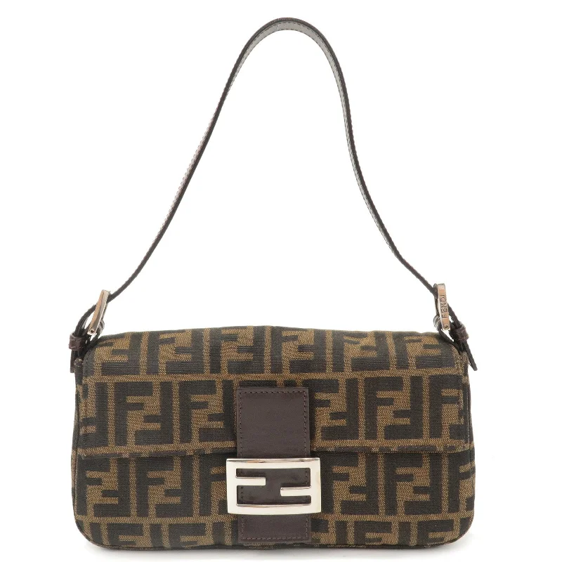 Fendi tote bags with a double - handle and shoulder - strap option for versatile carryingFENDI Mamma Baguette Zucca  Canvas Leather Shoulder Bag 26424