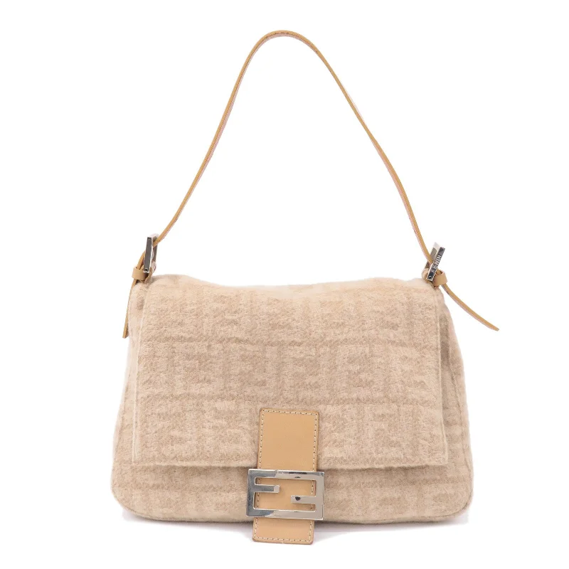 Ladies Fendi Sunshine Shopper bags in a pastel shade like mint for a soft and delicate appearanceFENDI Mamma Baguette Zucca Wool Leather Shoulder Bag 26325