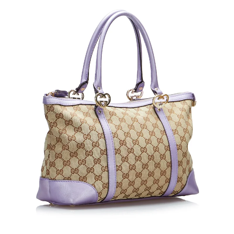 Women Gucci Sylvie bags with a crystal - embellished web stripeGucci GG Canvas Lovely Tote Bag (SHG-7OVX1r)