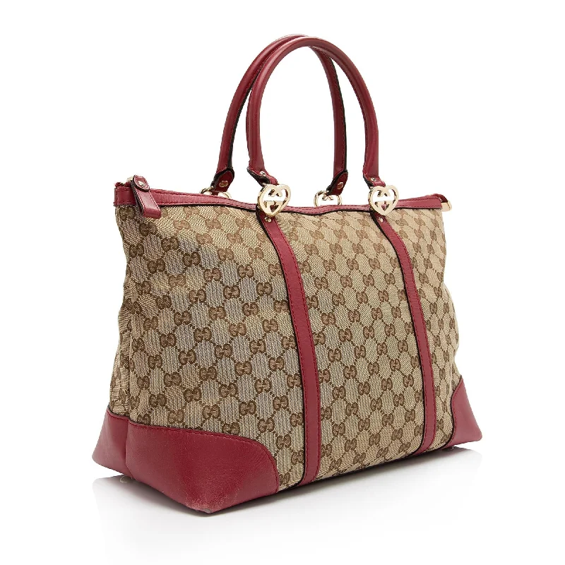 Gucci tote bags for women with a double - handle designGucci GG Canvas Lovely Medium Tote (SHF-Uo4a1Z)