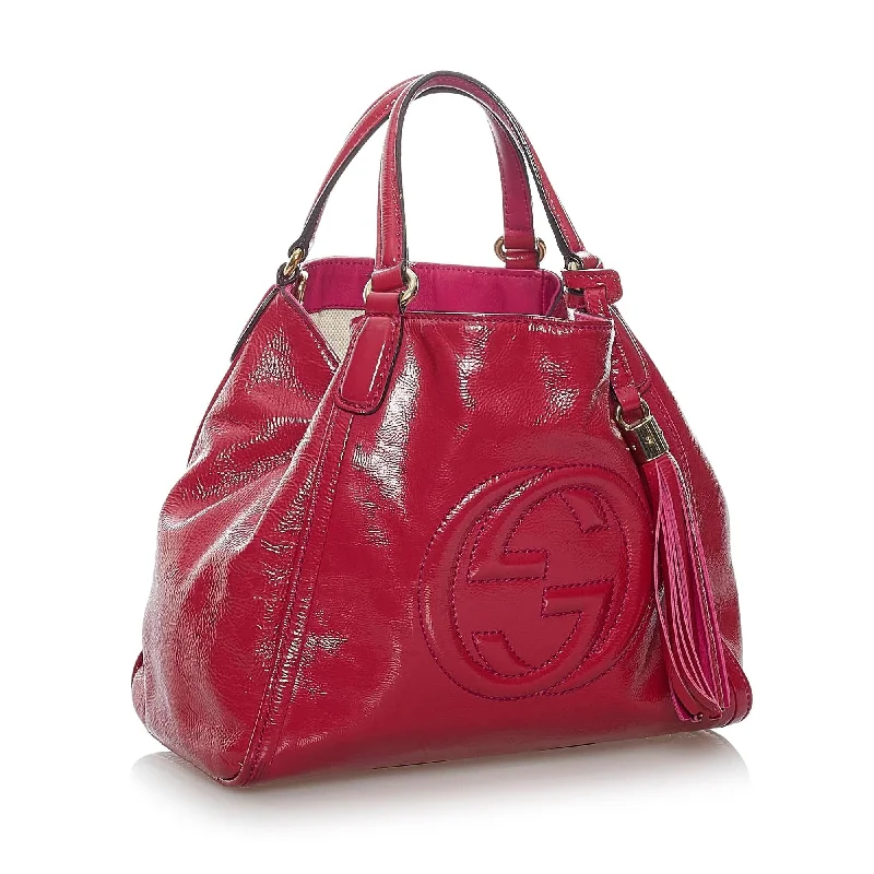 Women Gucci bags with a detachable mobile phone holderGucci Soho Patent Leather Satchel (SHG-29766)