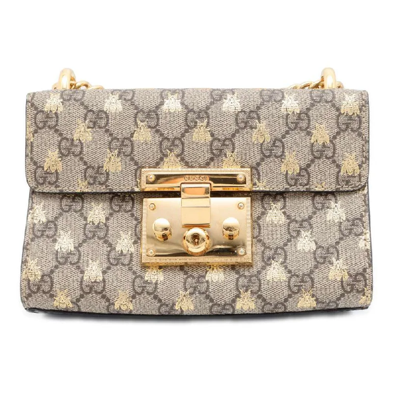 Gucci tote bags for women with a water - resistant coatingGUCCI GG Supreme Padlock ChainShoulder Bag Beige 409487 PVCLeather Size Small