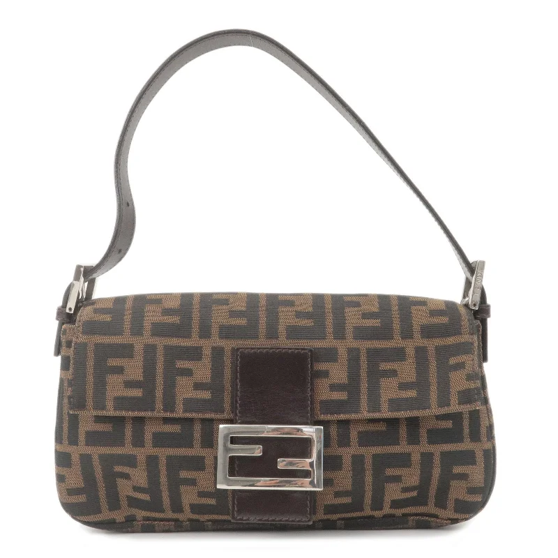 Fendi Baguette bags with a detachable shoulder strap for hands - free convenienceFENDI Mamma Baguette Zucca Canvas Leather Bag Beige 26424