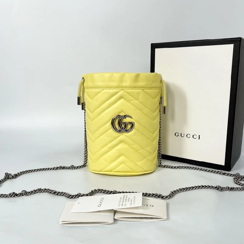 Women Gucci backpacks with a luxurious leather finishGucci Marmont Yellow Leather Bucket Bag 13x10x18cm Chain Strap