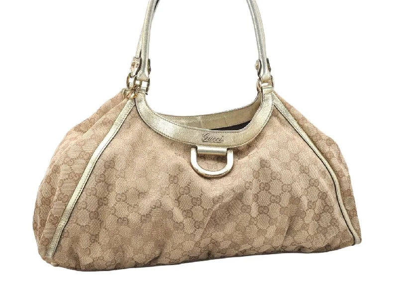 Women Gucci bags with a zippered interior pocketAuthentic GUCCI Abbey Shoulder Tote Bag GG Canvas Leather 189835 Beige 5081K