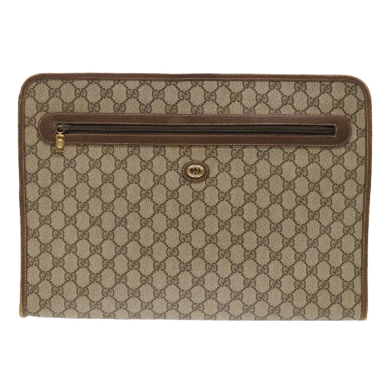 Women Gucci bags with a snap - button closure and a decorative charmGucci GG Canvas Clutch Bag PVC Leather Beige 89.20.004  am4697