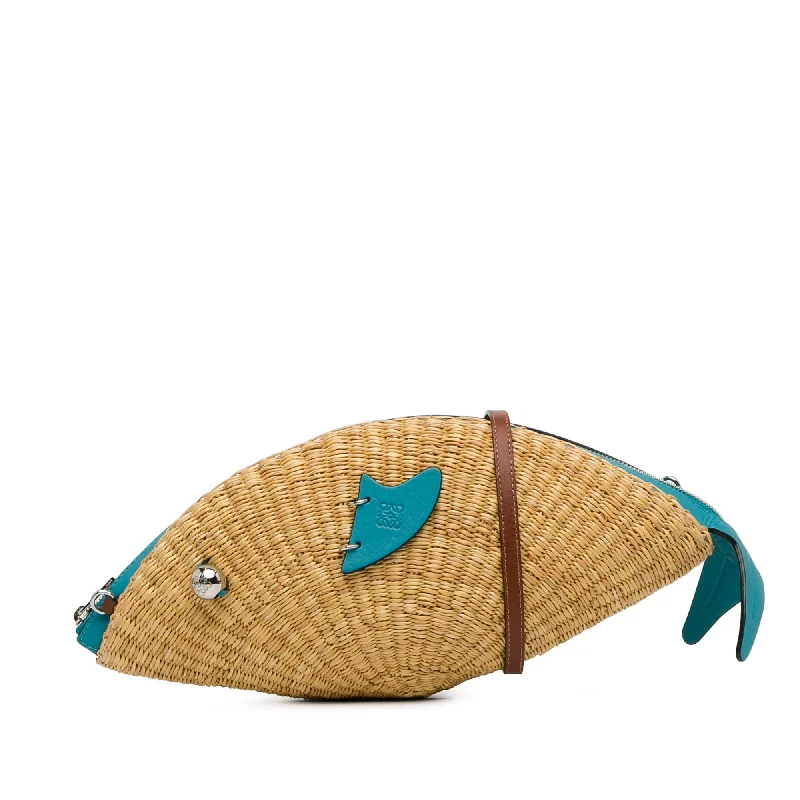 Brown LOEWE Paula's Ibiza Wicker Fish Bag