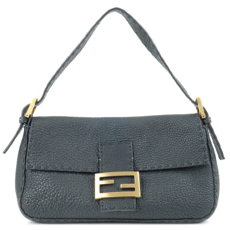 Fendi By The Way bags with a crystal - embellished FF logo for added luxury and glamourFENDI Selleria Mamma Baguette Leather Shoulder Bag Black 8BR101