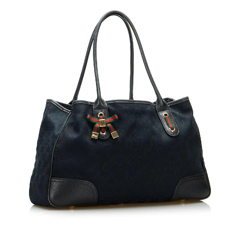 Women Gucci bags with a chain - link trim and a leather bodyGucci GG Canvas Princy Tote Bag (SHG-sNc6Sn)