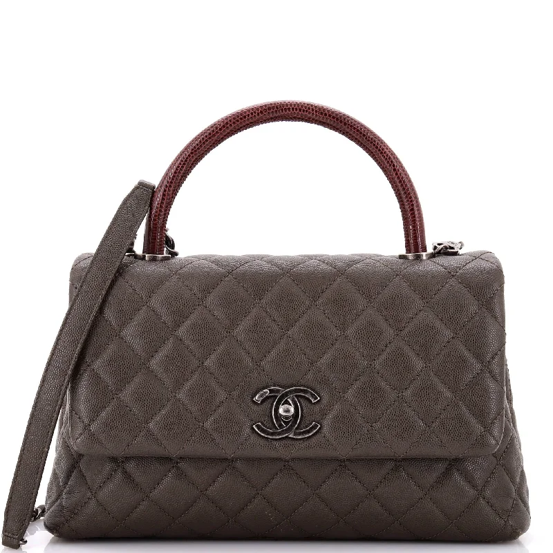 Coco Top Handle Bag Quilted Caviar with Lizard Small