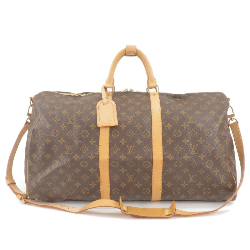 Louis Vuitton tote bags with a printed LV logo on the front for brand visibilityLouis Vuitton Keep All Bandouliere 55 Boston Bag M41414