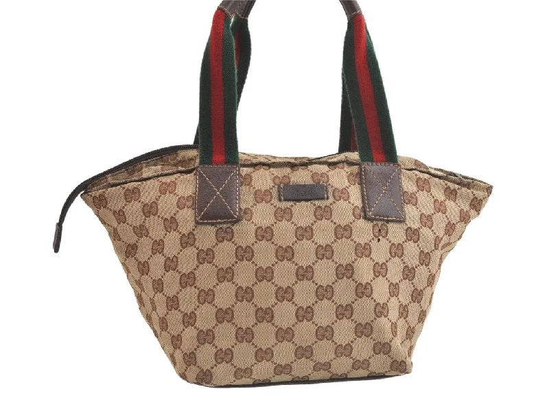 Women Gucci Sylvie bags with a detachable ribbon detailAuthentic GUCCI Web Sherry Line Tote Bag GG Canvas Leather 131228 Brown 5085K