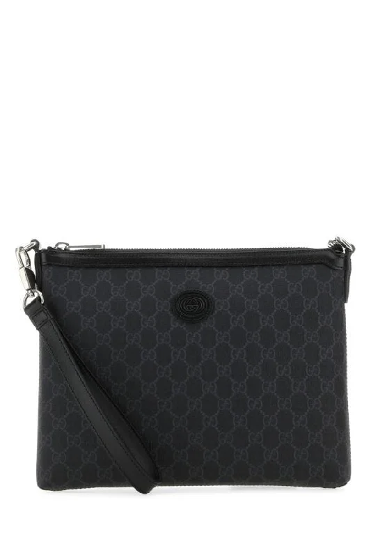 Women Gucci bags with a chain - link trim and a leather bodyGucci Men Black Gg Supreme Fabric Clutch