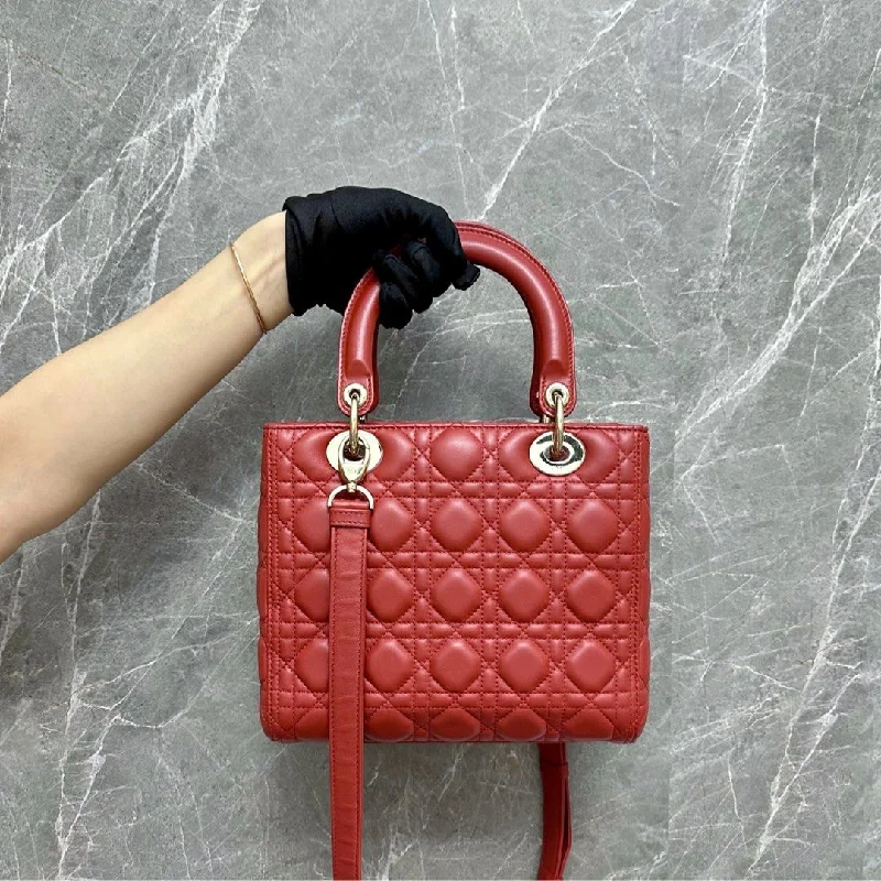 Christian Dior Saddle bags with a patent leather finish for a shiny look*Adjustable Strap* Lady Medium Lambskin Red GHW