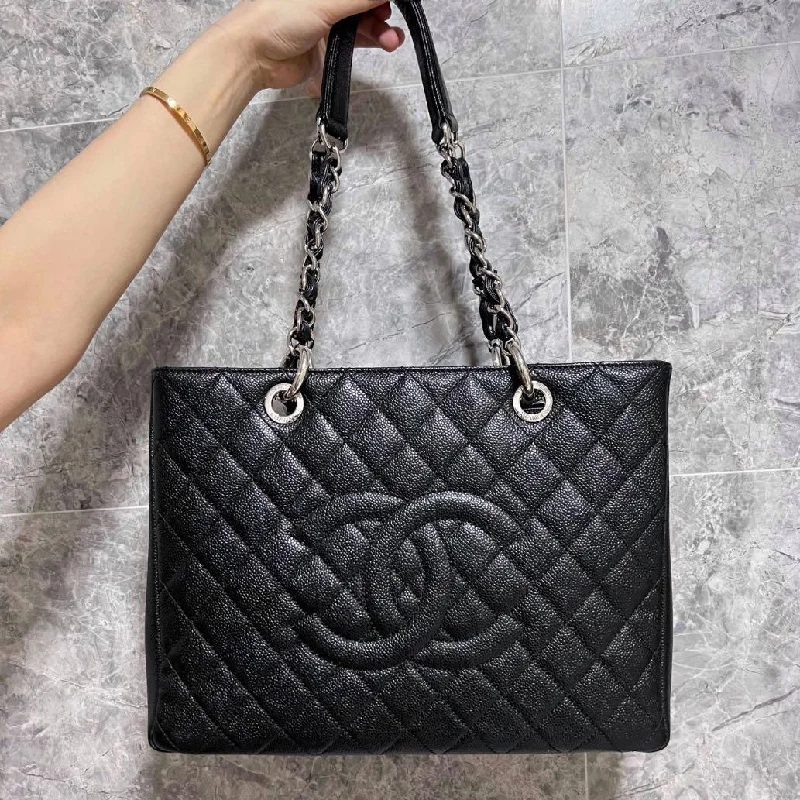 Chanel All - Match Handbag for Versatile StylingBlack Grand Shopping Tote GST with Silver Hardware Caviar