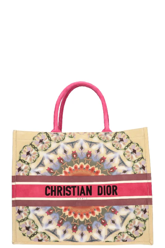 High - fashion Christian Dior bags with a geometric patternCHRISTIAN DIOR KaleiDiorscopic Book Tote Large Suede Beige