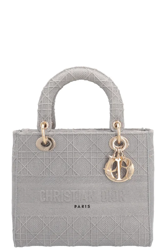 Contemporary Christian Dior handbags with a unique shapeCHRISTIAN DIOR Lady D-Lite Cannage Canvas Grey