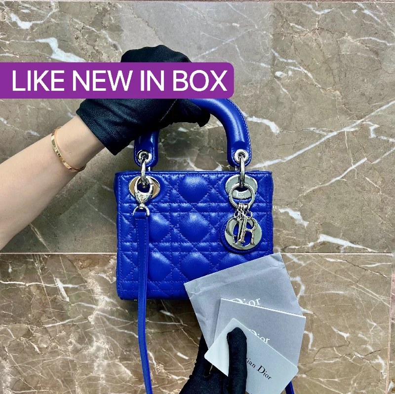 Christian Dior handbags with a removable shoulder strap for versatility[CLEARANCE] Lady Mini Lambskin Blue