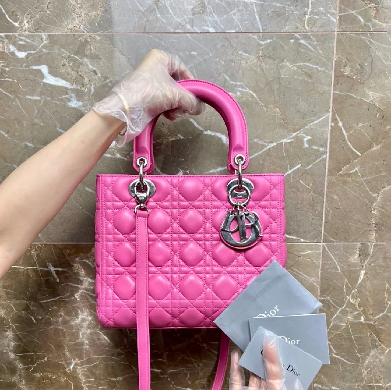 Christian Dior bags with a side - pocket for holding a water bottleLady Medium Lambskin Pink SHW