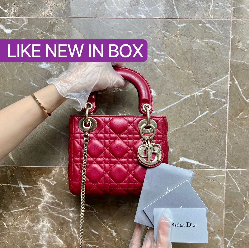 Christian Dior bags with a zip - top closure and multiple compartmentsLady Mini Burgundy Lambskin GHW