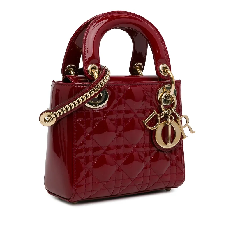 Christian Dior handbags with a removable shoulder strap for versatilityDior Mini Patent Cannage Lady Dior (1yYMQN)