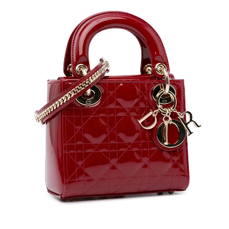 Christian Dior bags with a side - pocket for holding a water bottleDior Mini Patent Cannage Lady Dior (LSA7kd)