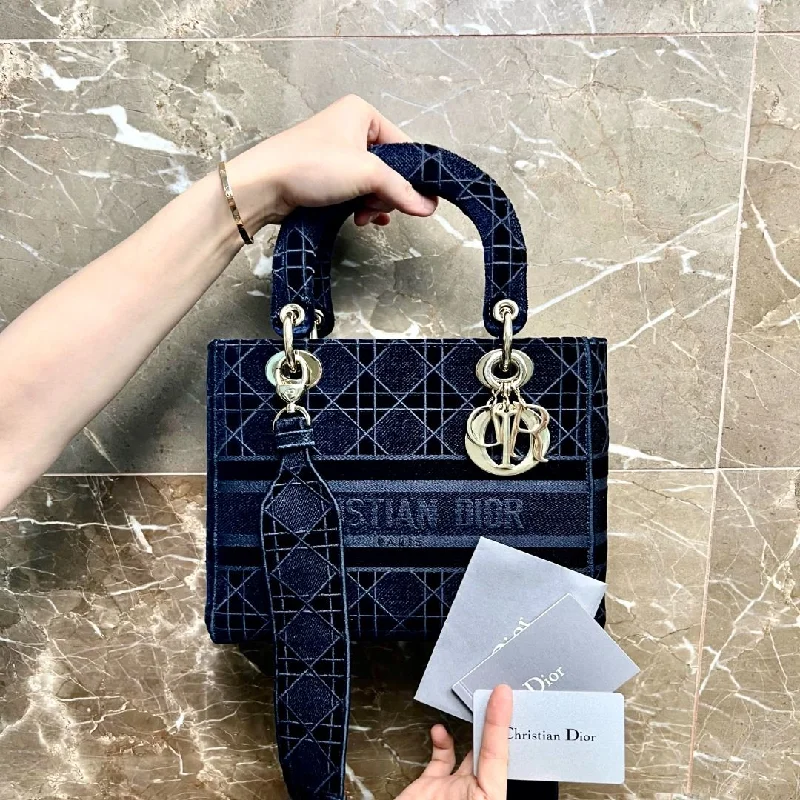 Trendsetting Christian Dior crossbody bags with a colorful strapLNIB D-Lite Medium Cannage Blue GHW