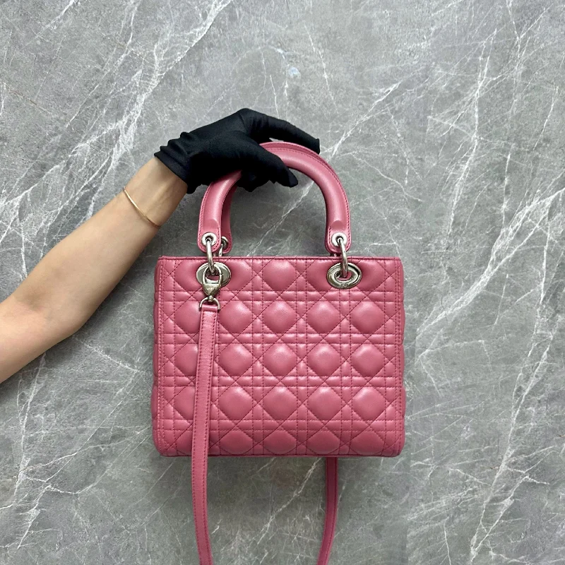 Christian Dior handbags with a detachable mirror for on - the - go touch - upsLady Medium Lambskin Cinnamon Pink SHW